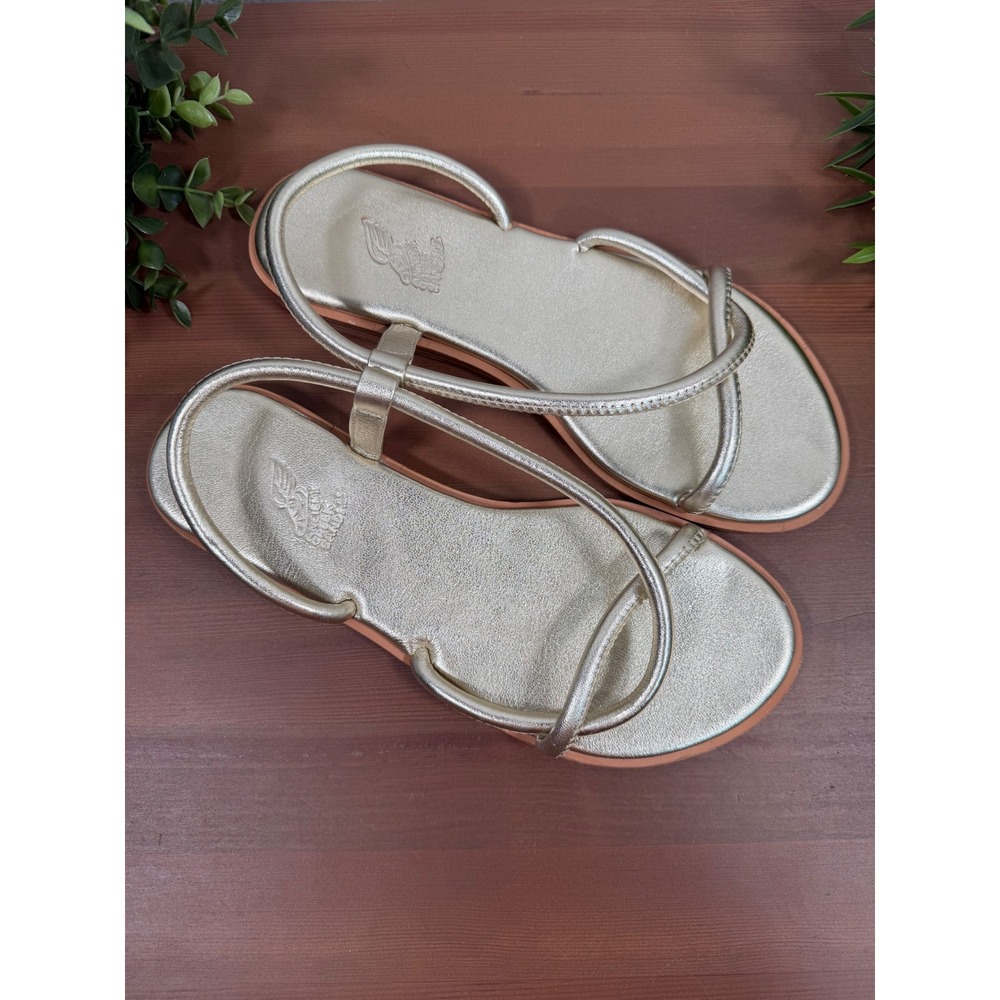 Ancient Greek Sandals Women Bomba Leather Gold Strappy Flat Sandals Size 39 US 9